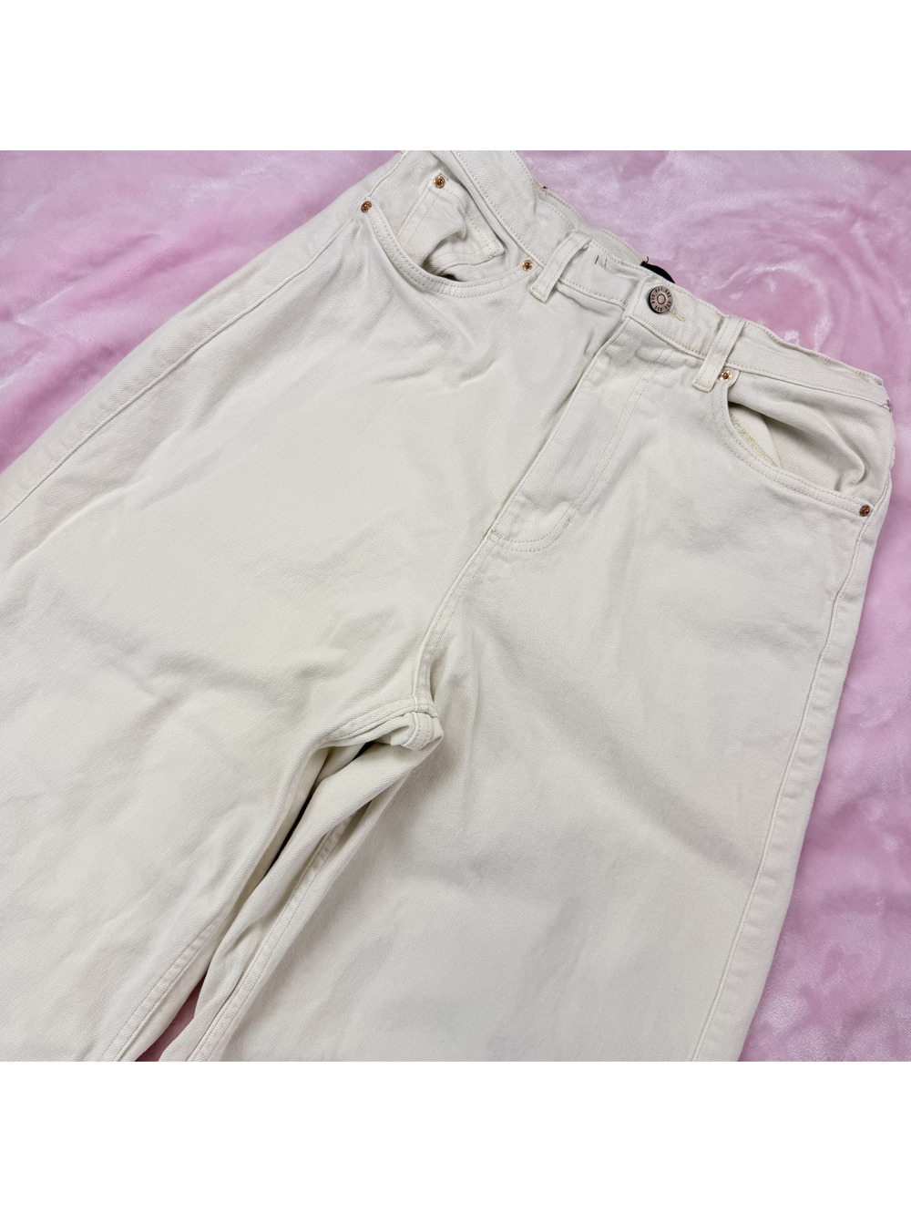 BDG Urban Outfitters A-Wide Jeans 31 Ivory Cream High Rise Wide Leg Raw Hem